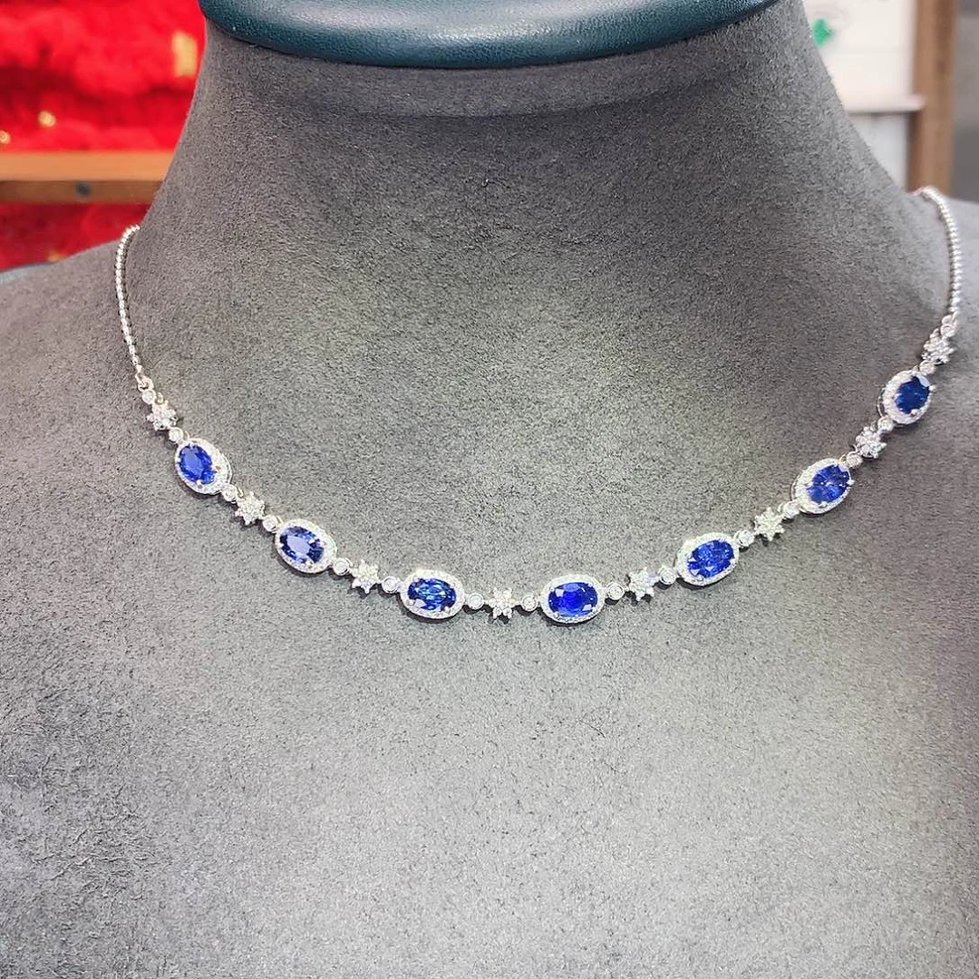 蓝宝石项链18K金镶嵌3.84ct/七天无理由