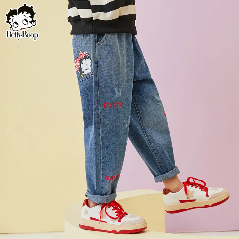 BETTY BOOP/贝蒂女童春秋直筒牛仔裤2025秋季韩版女大童长裤11776