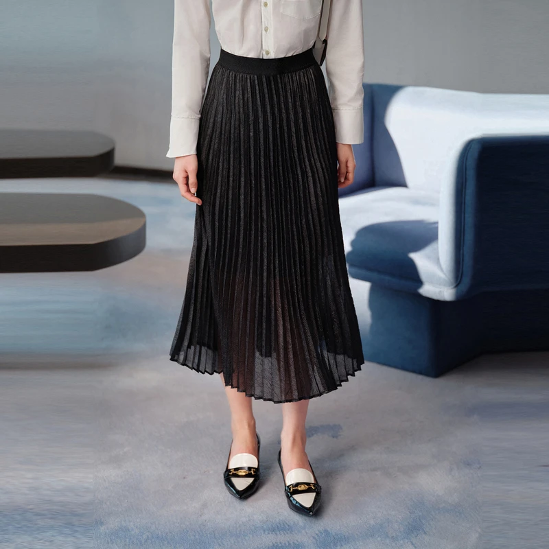 EP雅莹高端系列 气质高腰不规则百褶半身裙 2024早春新款3415A