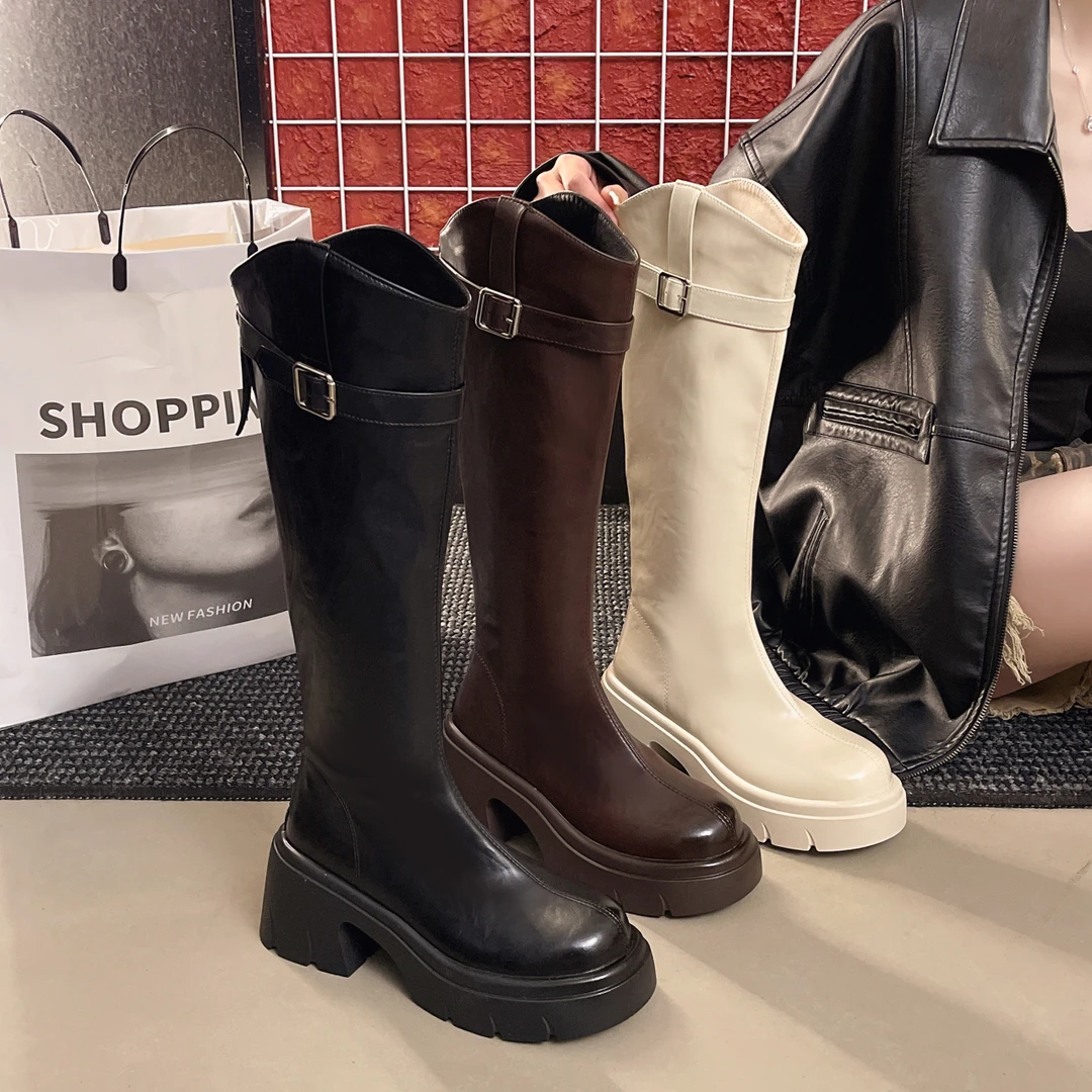 【爆米轩】1马丁靴胖mm白色靴子骑士瘦瘦靴长靴秋季时装靴过膝X931