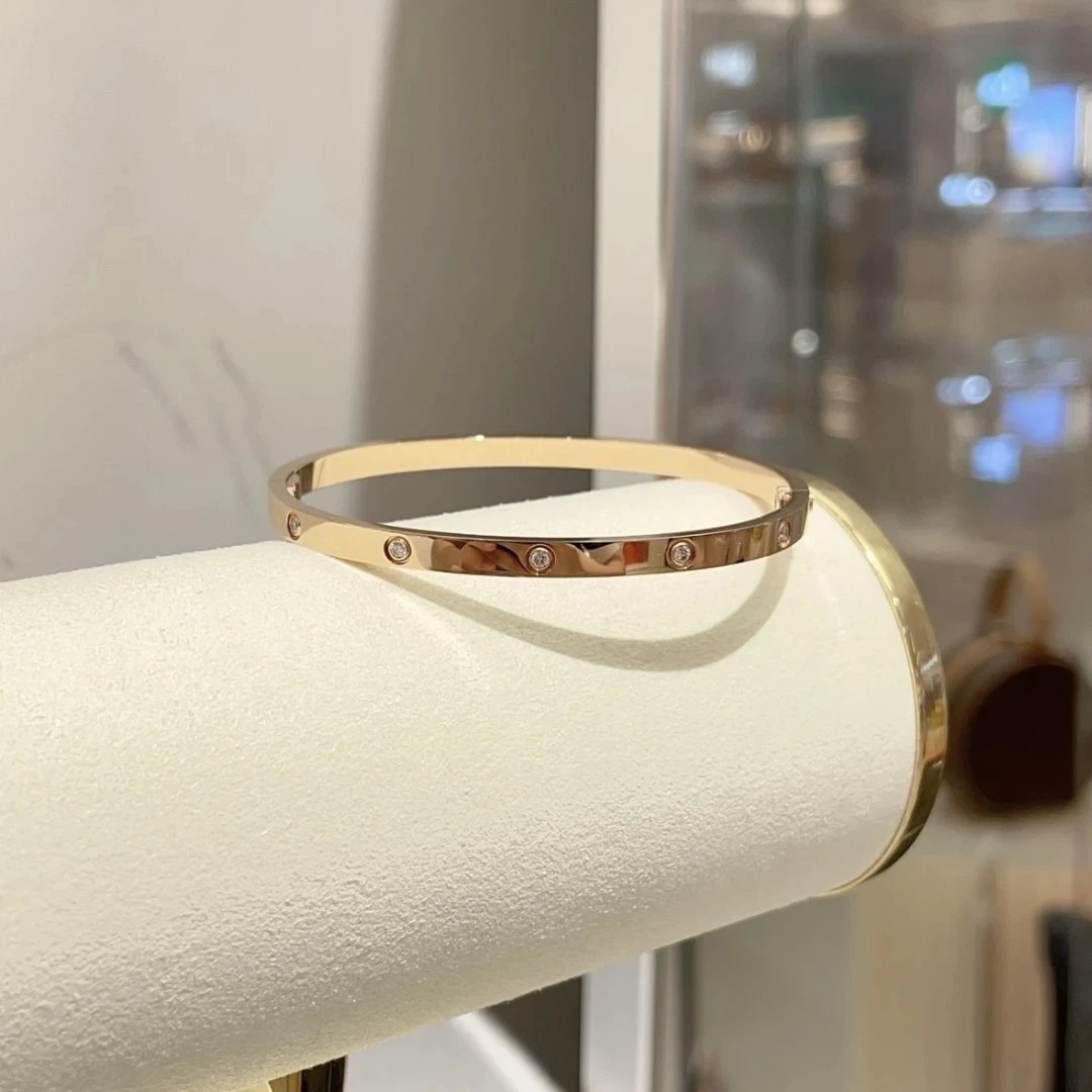 95新 Cartier/卡地亚 卡地亚玫瑰金窄版10钻手镯25040149-02