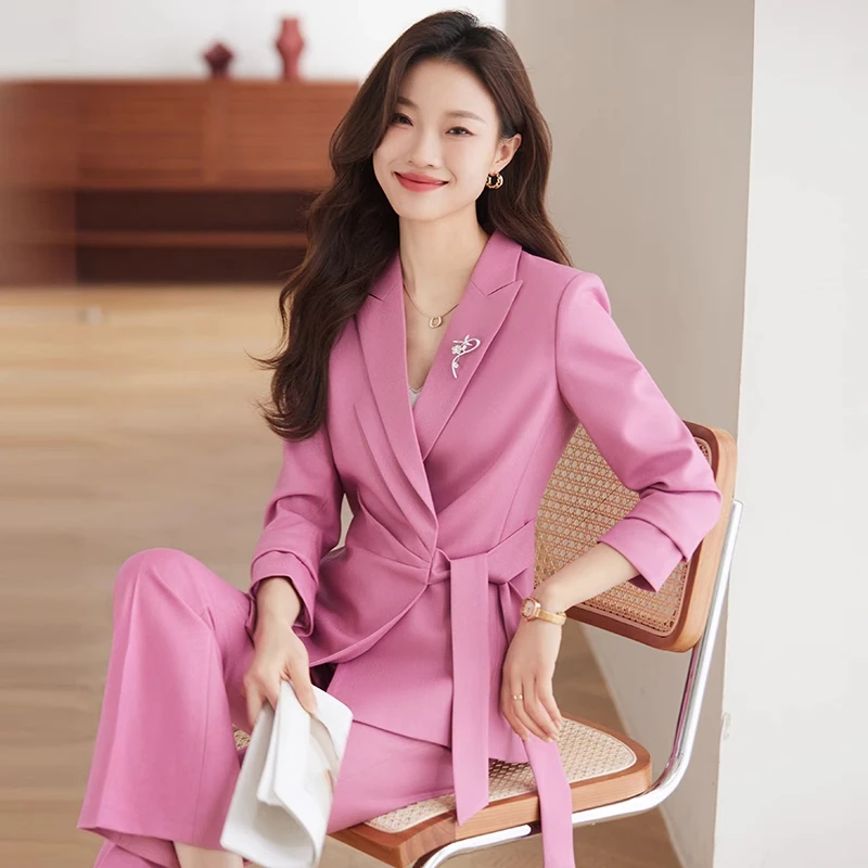 粉色西装外套女春秋新款职业装气质女神范正装西服套装工作服高端