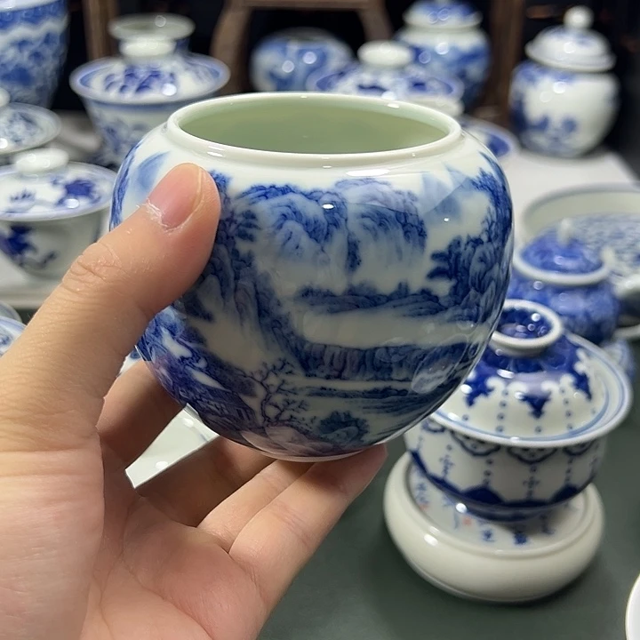 微瑕柴窑工笔山水茶渣缸水洗