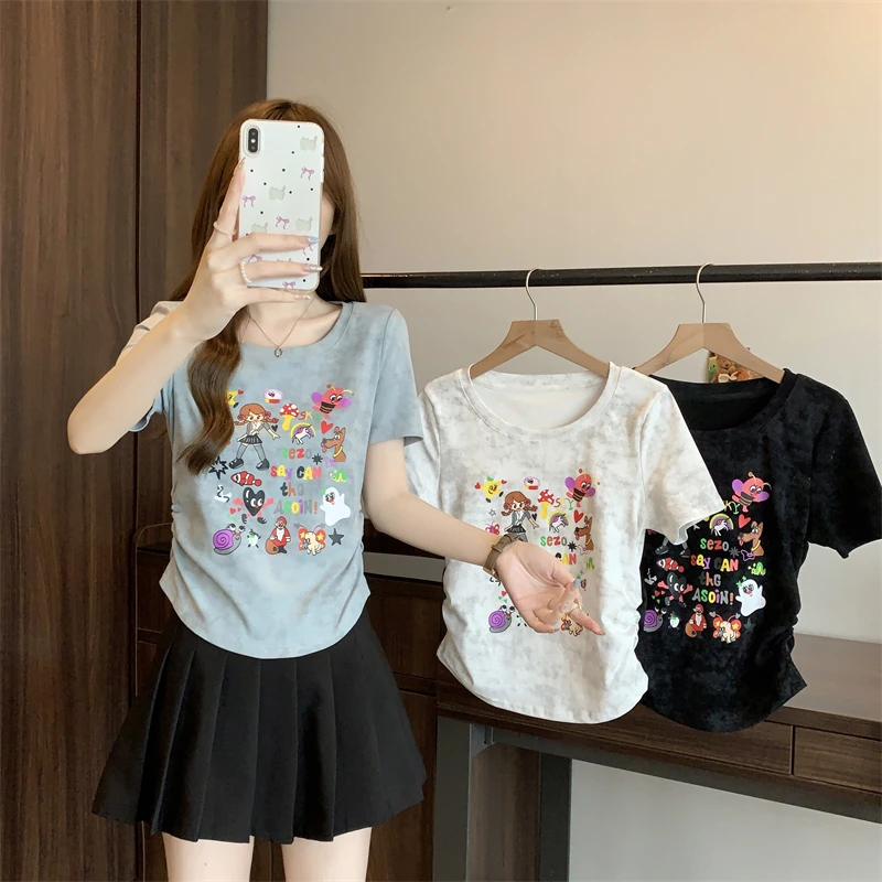 大码女装2024夏季新款时尚休闲卡通动漫圆领短袖T恤上衣1319