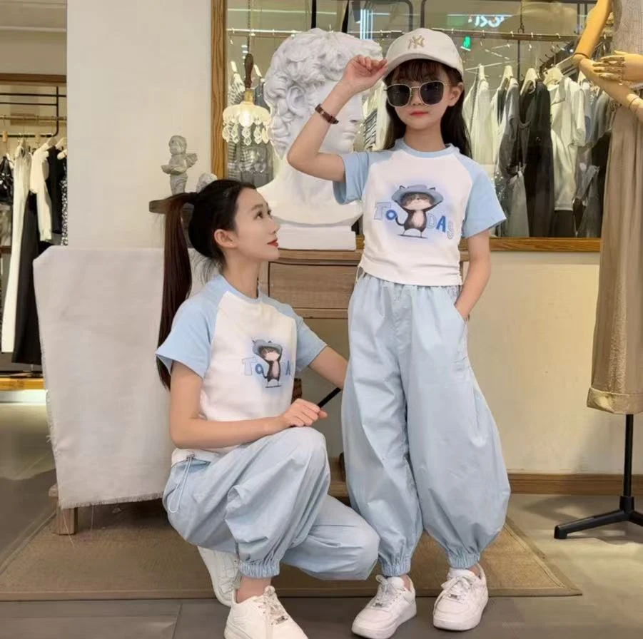 女童夏季套装2025新款休闲儿童打底短袖T恤中大童夏装薄款束脚裤