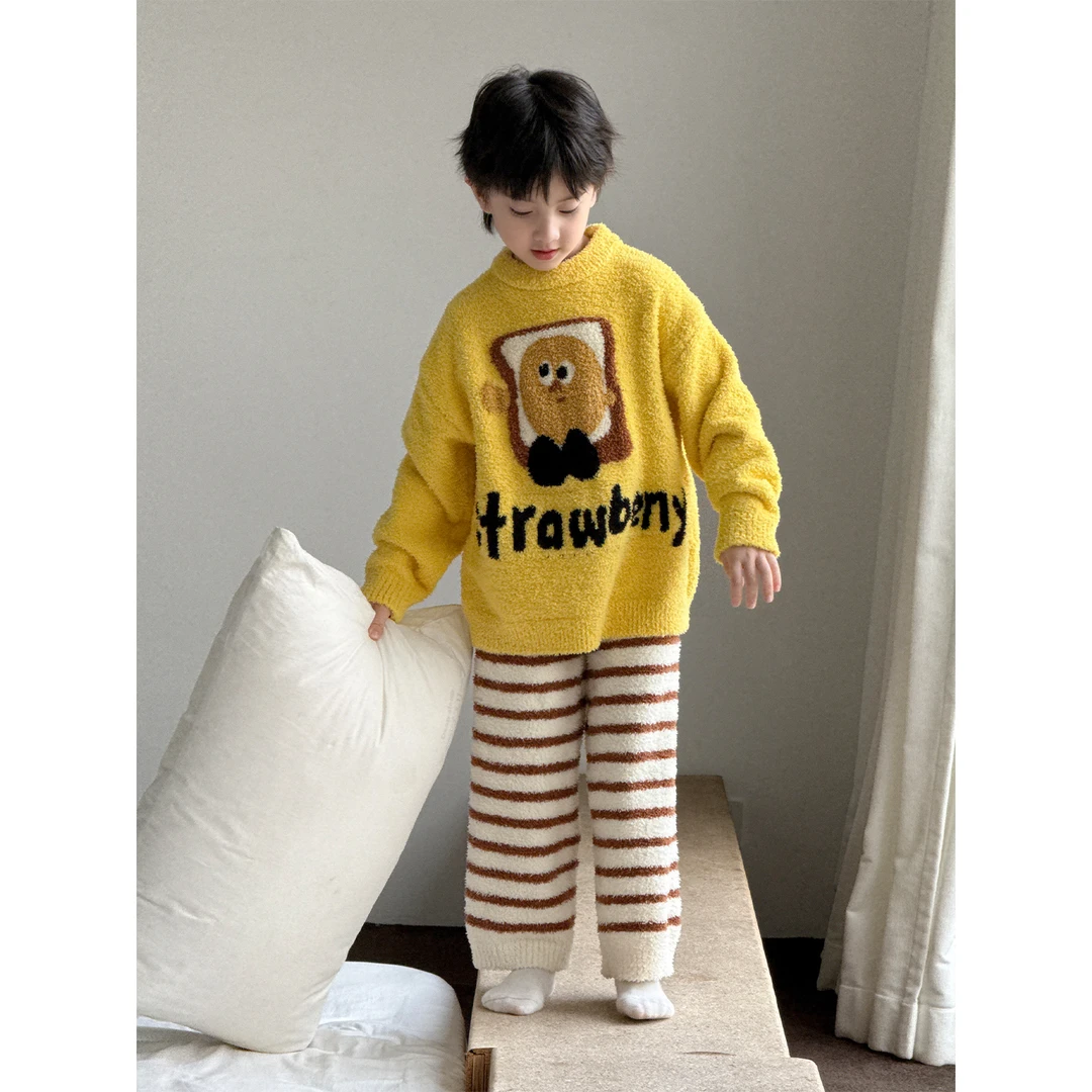 冬装儿童韩版时尚可爱卡通提花厚款休闲宽松家居套装CC1281-BDD1