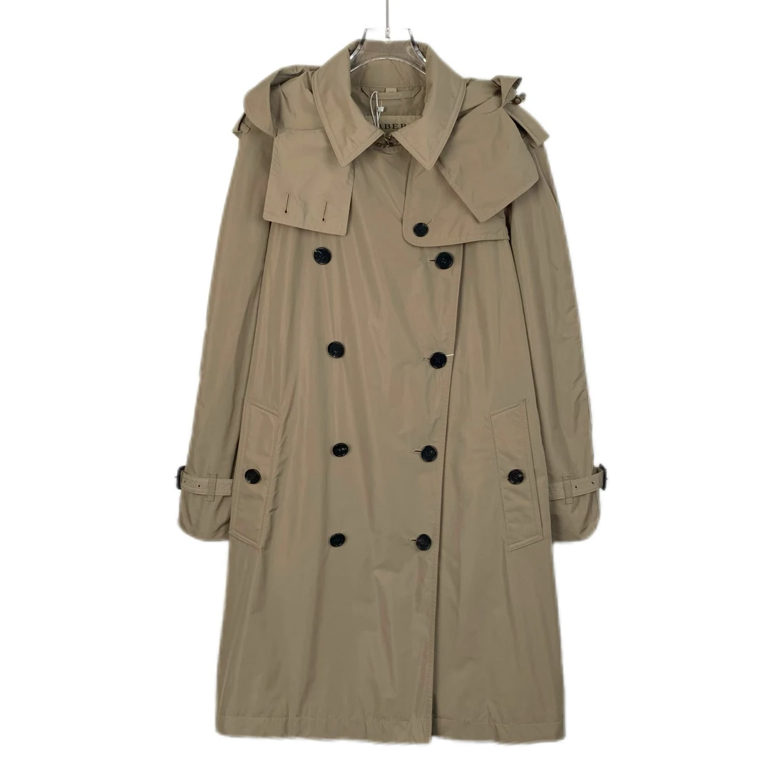 95新 BURBERRY/博柏利 H11301棕色翻领双排扣腰带款风衣外套42码