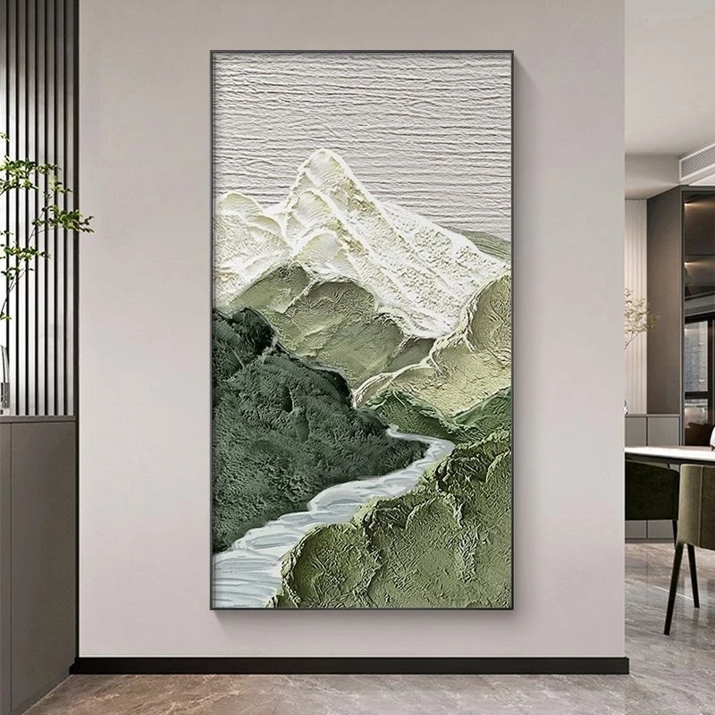 流水生财山水风景画玄关装饰画入户新款客厅挂画走廊过道聚财壁画