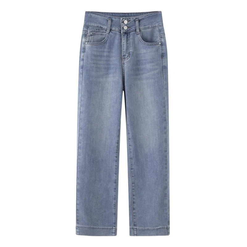 2650321诗家女装2025秋新款撞色直筒牛仔裤女爆款小个子显瘦修身