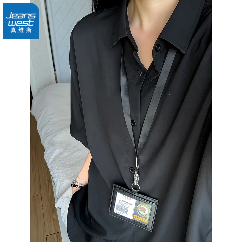 真维斯冰丝短袖衬衫男款夏季轻薄款透气宽松休闲百搭五分袖白衬衣