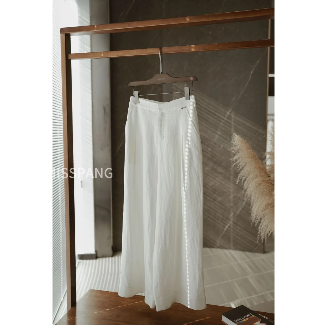 夏季简约白色阔腿裤