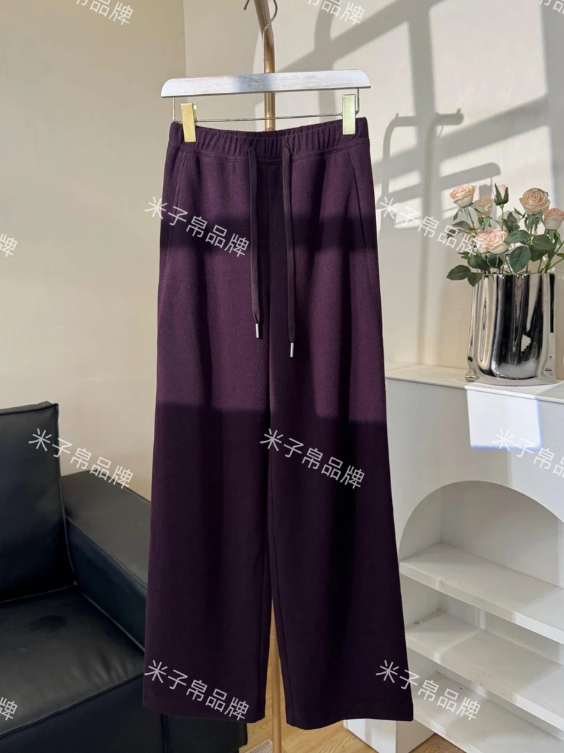L桑蚕丝羊毛直筒女裤2025秋装新款中高腰窄版宽松显瘦阔腿长裤