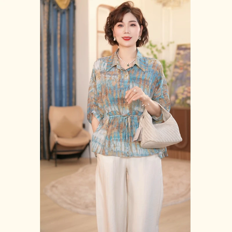 中年妈妈夏季套装2025新款洋气上衣服中老年女装两件套