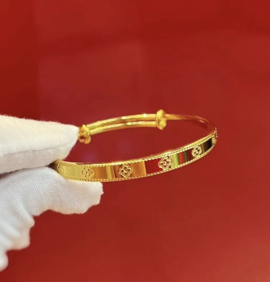 合金手镯 合金【手工制作】四叶草金色可调节手镯轻奢时尚经典精美