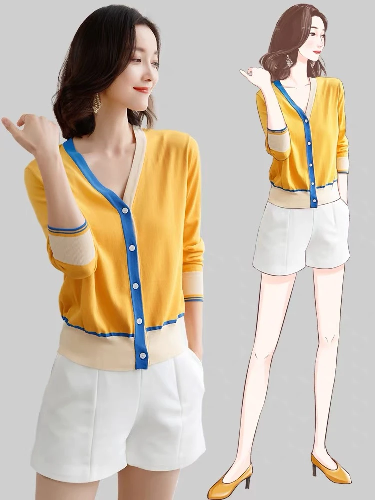 针织开衫外套女宽松薄款秋冬2025新款春秋夏外搭披肩时尚休闲撞色