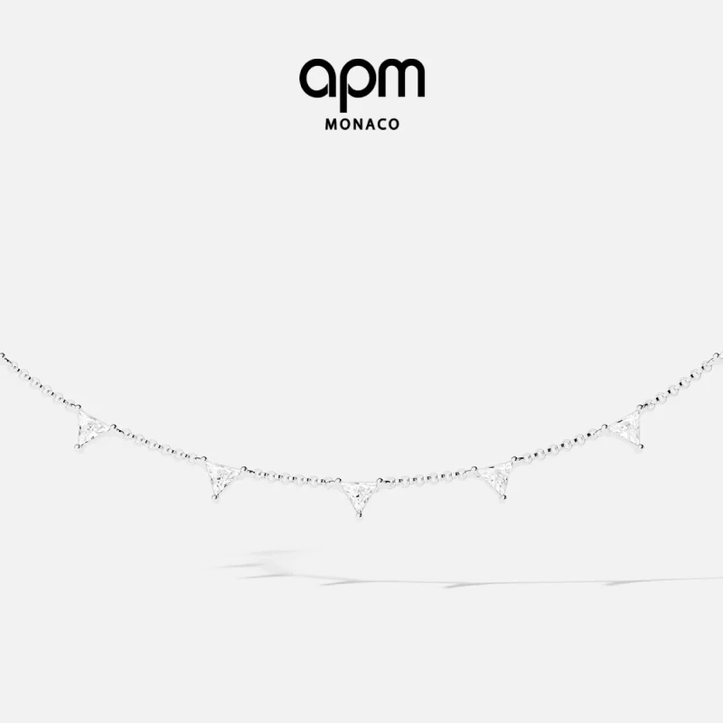 链子925银合成锆石 APM Monaco三角可调节银白色项链简约个性
