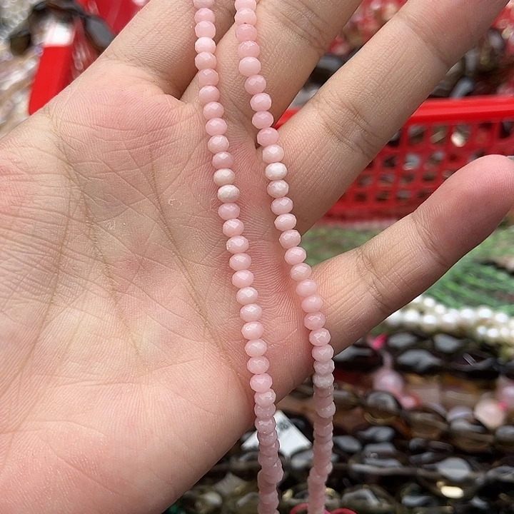 玛瑙/玉髓未镶嵌珠宝半成品一条4mm左右粉澳宝刻面算盘珠