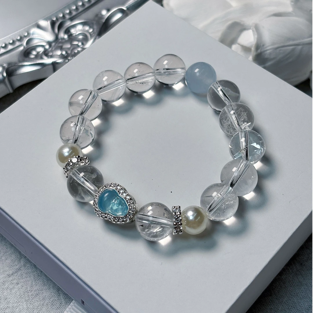 【蓝色诗篇】天然10mm海蓝宝 白阿塞精致百搭手串 多样性发其一