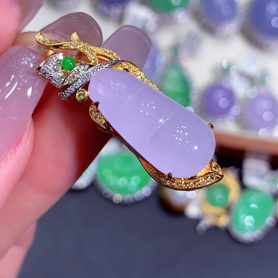 翡翠18K金镶嵌吊坠(不含链)