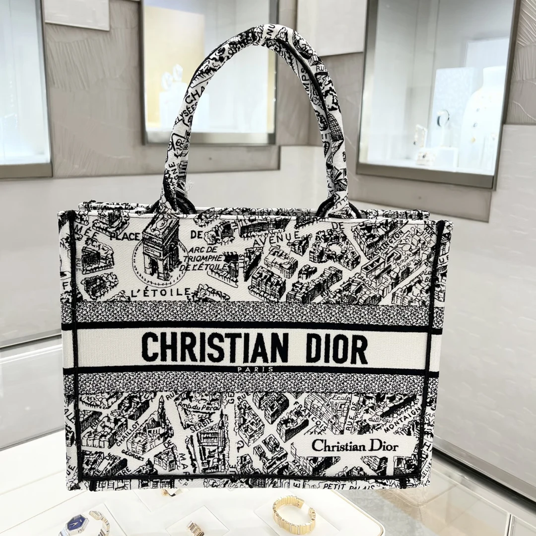 95新 DIOR/迪奥 Dior巴黎地图刺绣中号托特包 26060083-03