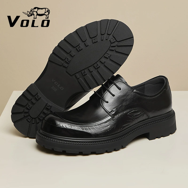 VOLO/犀牛厚底素面休闲鞋耐磨时尚正装皮鞋商务透气单鞋男士痞帅