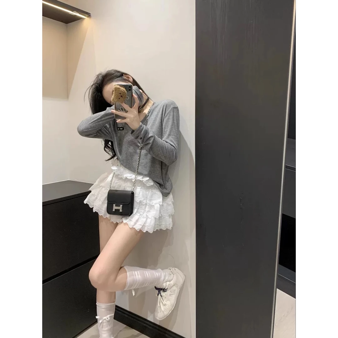 缪系甜妹 蓬蓬公主高腰显瘦甜美少女蕾丝拼接字母贴布蛋糕短裤裙