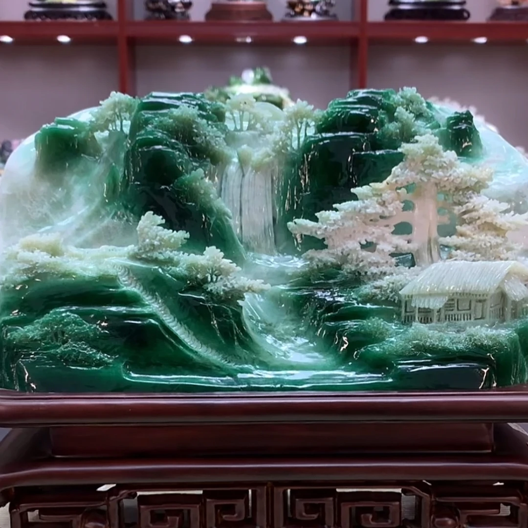 8468家居装饰摆件玉石雕刻电视柜玄关新中式创意书房山水花鸟白菜