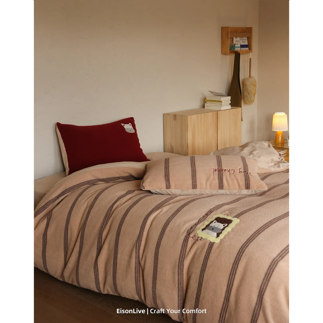 冬季咩咩绒牛奶绒卡通保暖ins风四件套