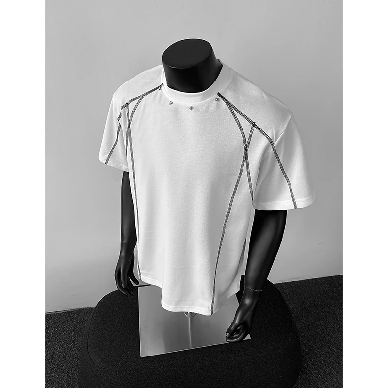 辑明线解构短袖t恤男夏季新款美式高街重磅体恤宽松休闲半袖上衣