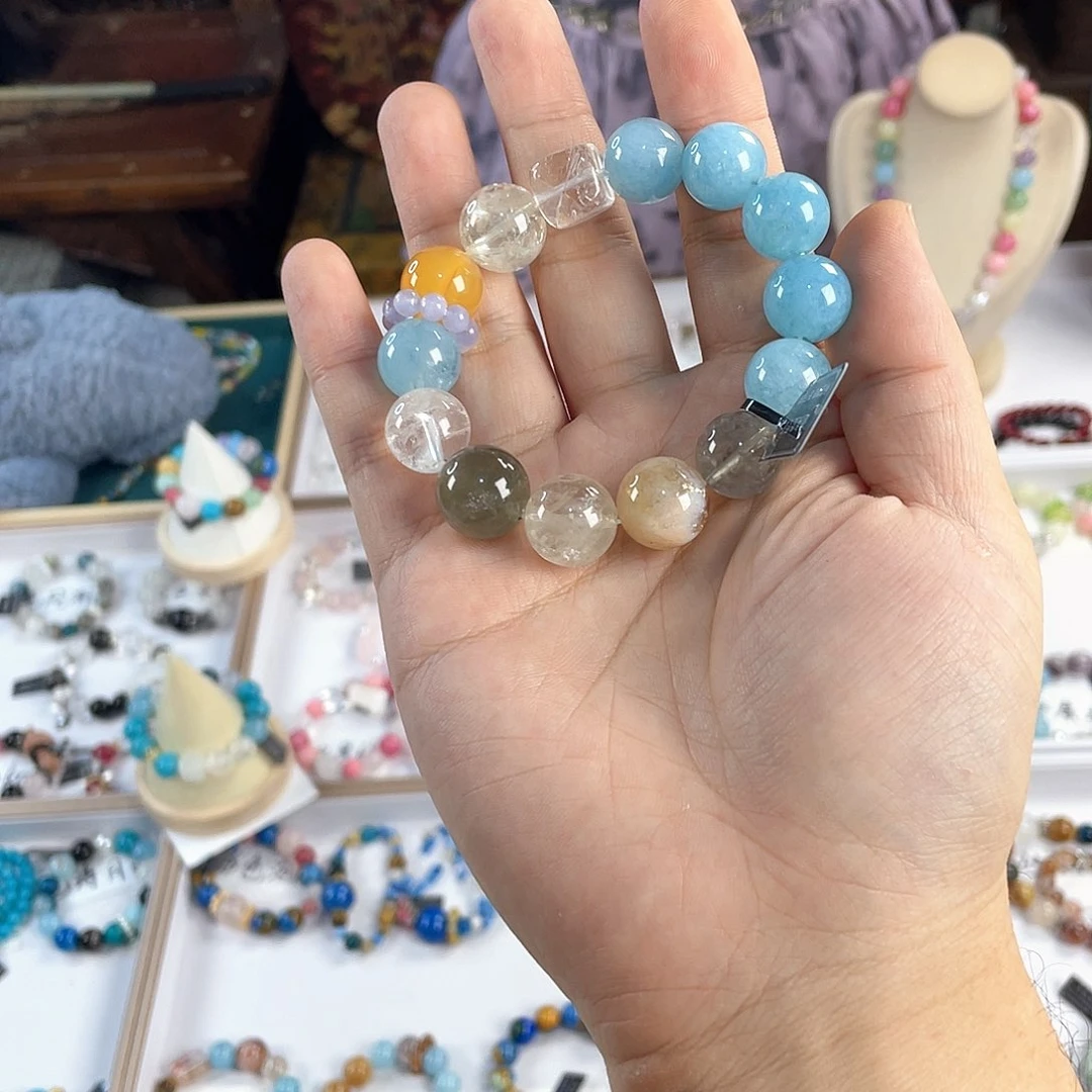 水晶手链银S925镀金镶嵌