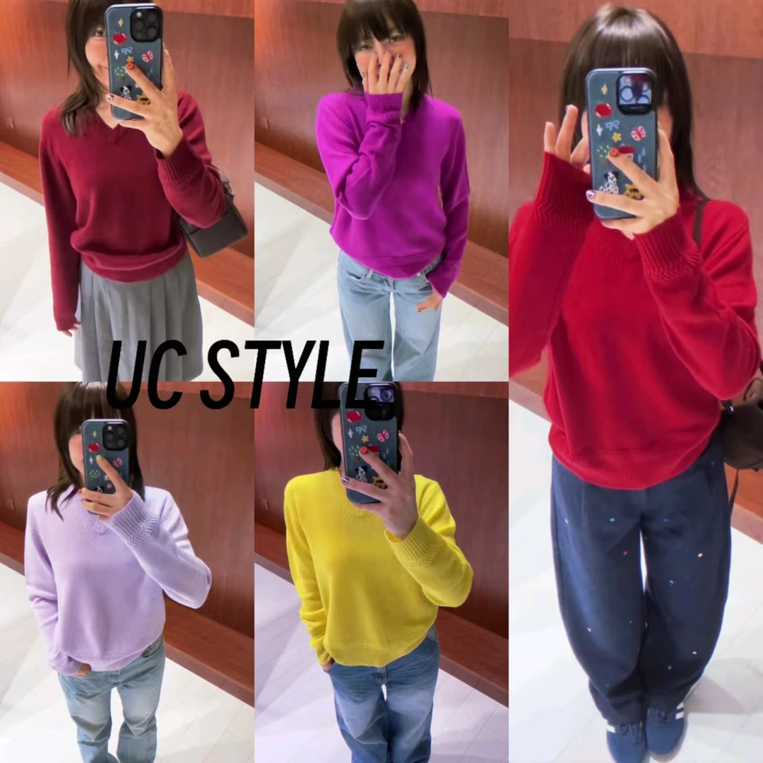 FD24S135【90羊毛10山羊绒】V领宽松针织毛衣主播穿S码