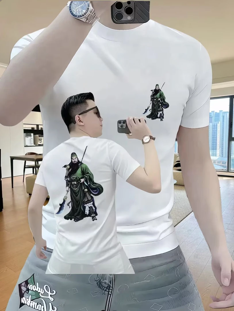 国潮复古关公印花短袖男t恤夏季ins潮流宽松半袖个性男装纯棉上衣