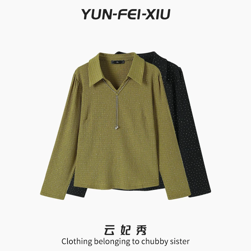 云妃秀大码女装T恤简约宽松通勤百搭时尚微胖上衣显瘦休闲秋8689