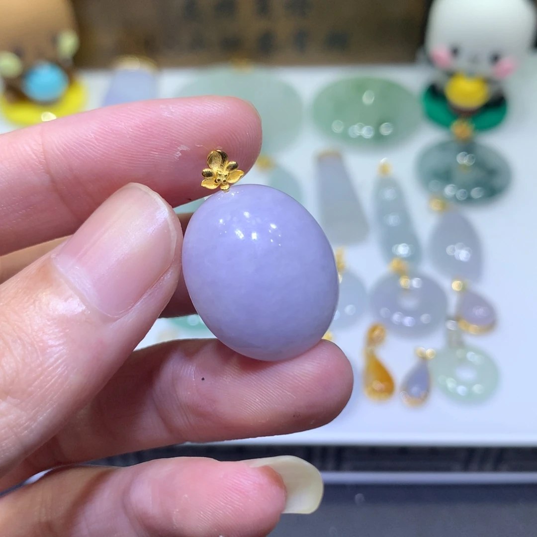 翡翠18K金镶嵌吊坠(不含链)