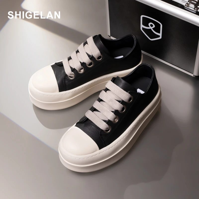 诗歌兰新款系带松糕厚底增高皮面板鞋休闲洋气百搭胖丁女鞋505-56