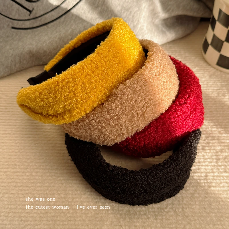 早春纯色毛绒宽边发箍女2025新款头箍高颅顶洗脸压发卡遮发缝发带