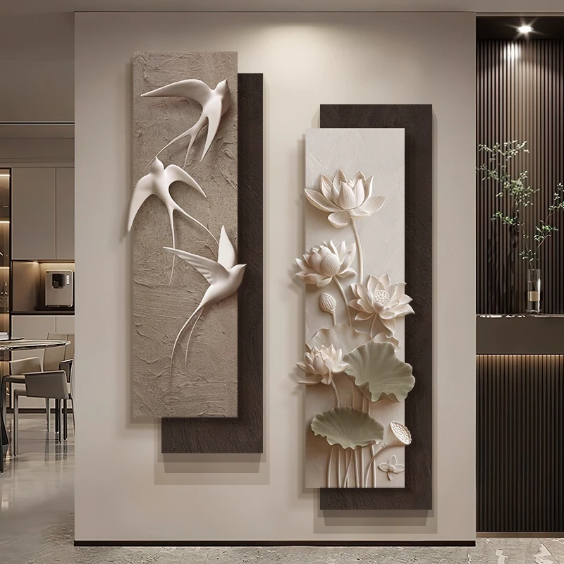 现代简约高级感玄关装饰画浮雕立体感走廊过道挂画入户门砂岩壁画