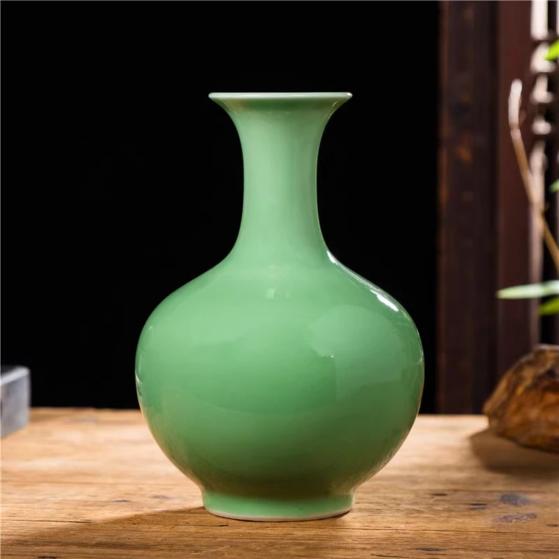 景德镇陶瓷花瓶影青瓷豆青釉摆件插花器博古架客厅装饰品玄关摆设