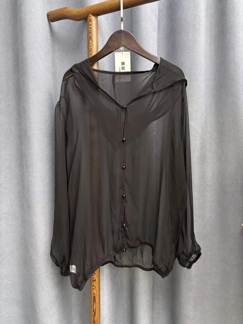 2025夏季新款休闲百搭时尚连帽桑蚕丝防晒衣女A045