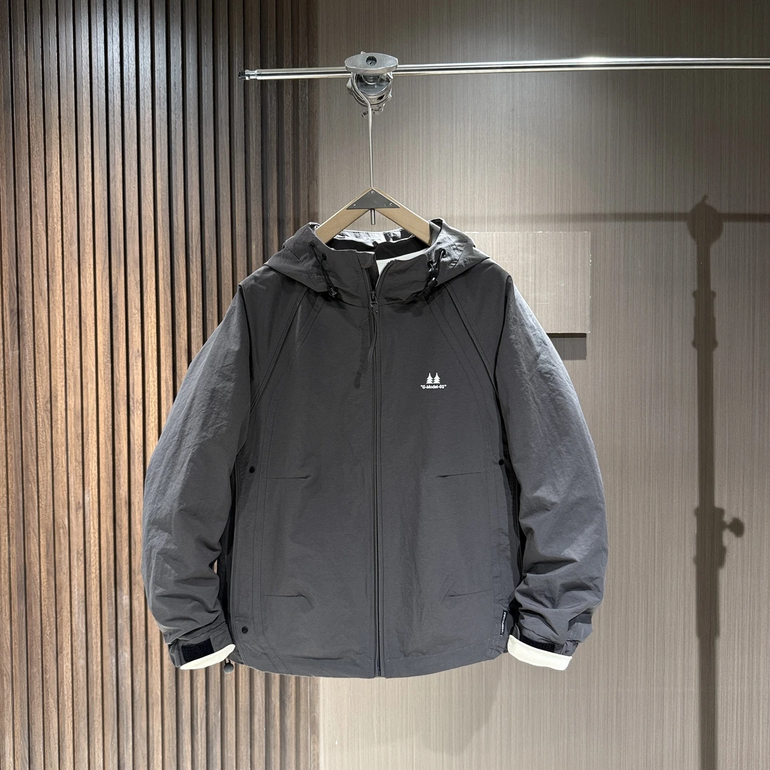 秋季新款纯色净版潮流防风连帽外套男士日系简约休闲宽松夹克上衣