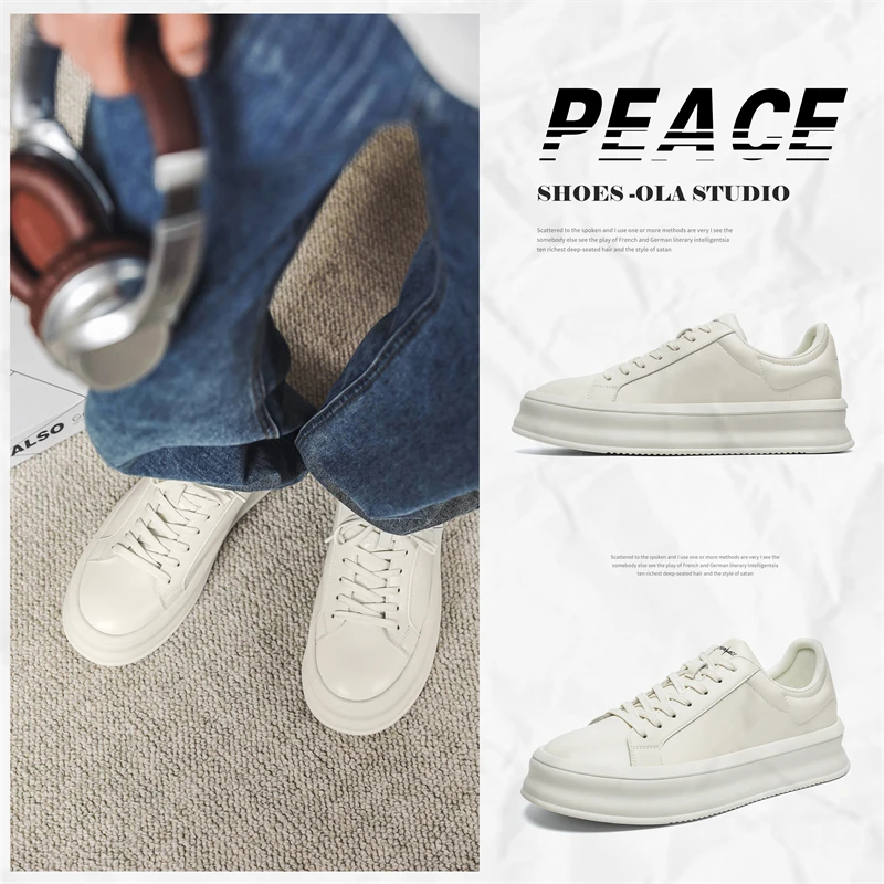 《穿街走巷》新款男鞋休闲百搭运动通勤厚底百搭小白鞋23025