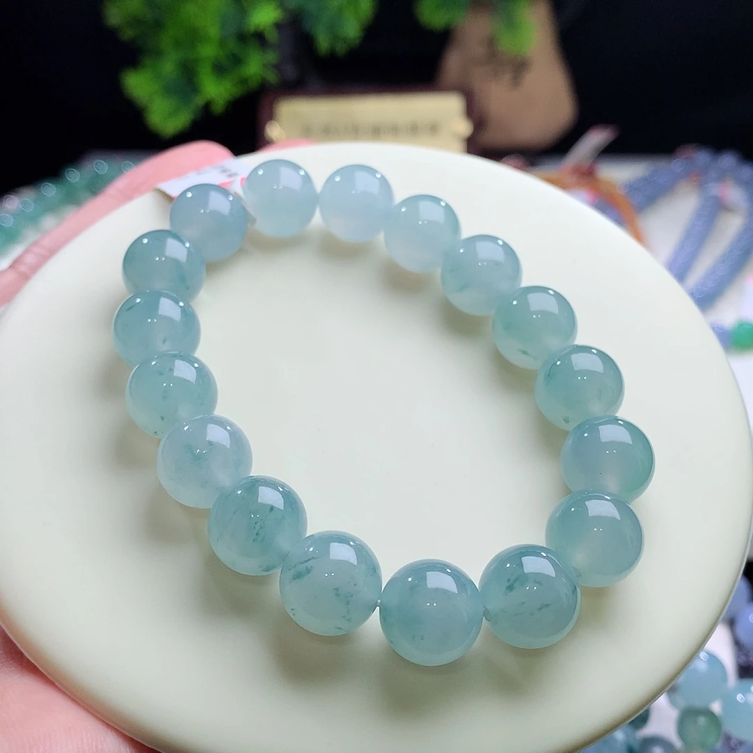 未镶嵌手链翡翠卡12+mm冰种冰胶天空蓝飘花 清新宁静