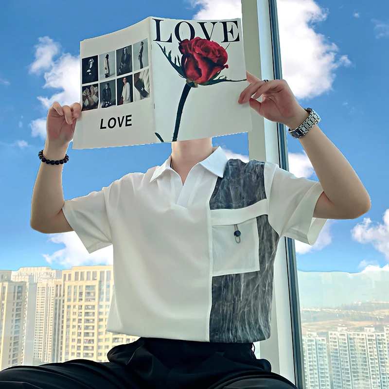 短袖男t恤夏季新款Polo领痞帅男士休闲百搭薄款衬衫半袖男上衣t