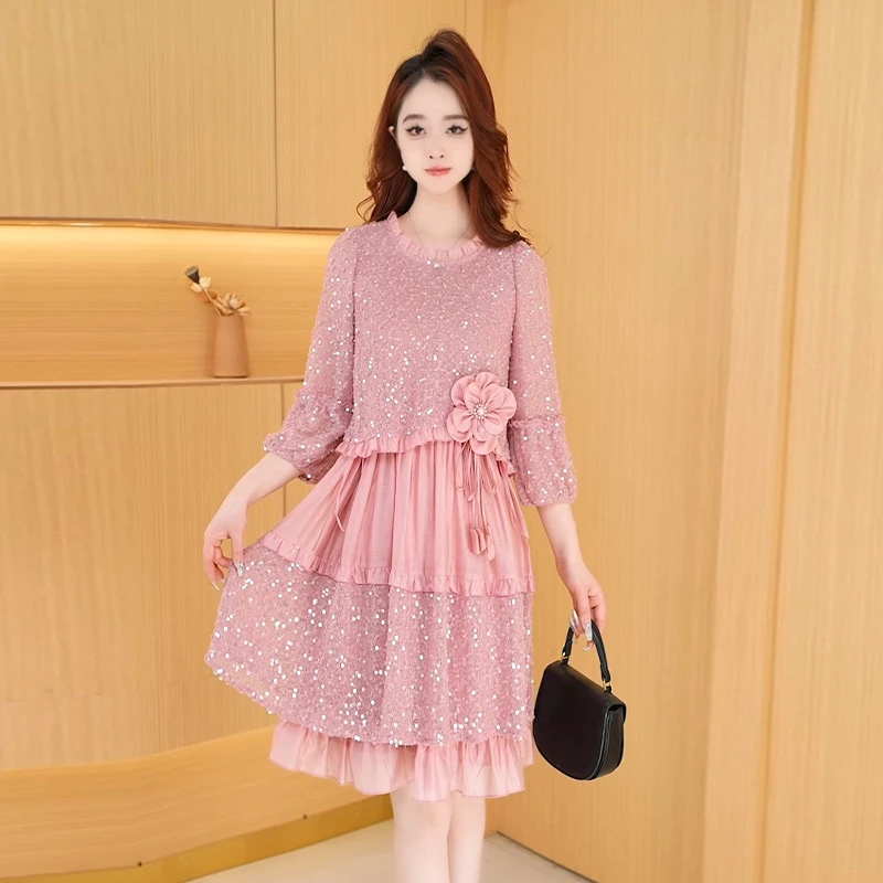 【连衣裙】早秋新款时尚气质高贵洋气百搭阔版显瘦减龄宽松连衣裙