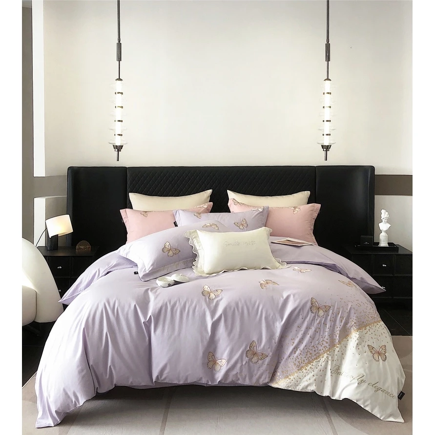 【晴美】优雅风全棉重工刺绣四件套-蝴蝶莎拉系列-紫