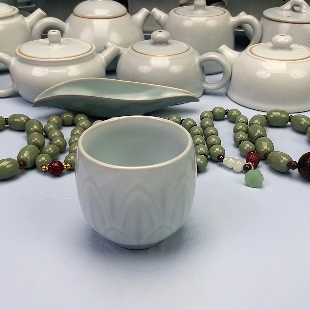 杯月白莲花龙道杯原矿原釉原产地