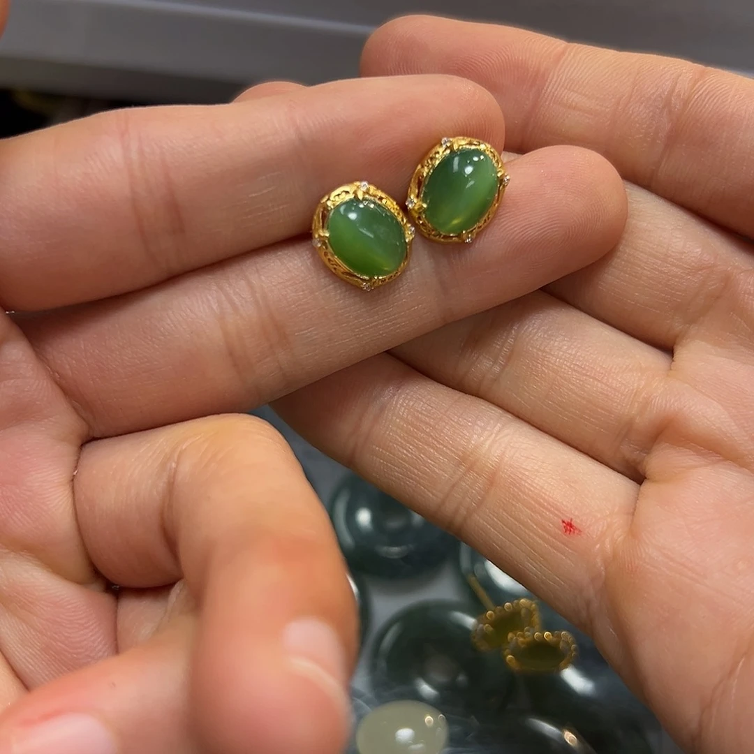 和田玉银S925镶嵌耳饰颜色多样性发货拍一发一一***点