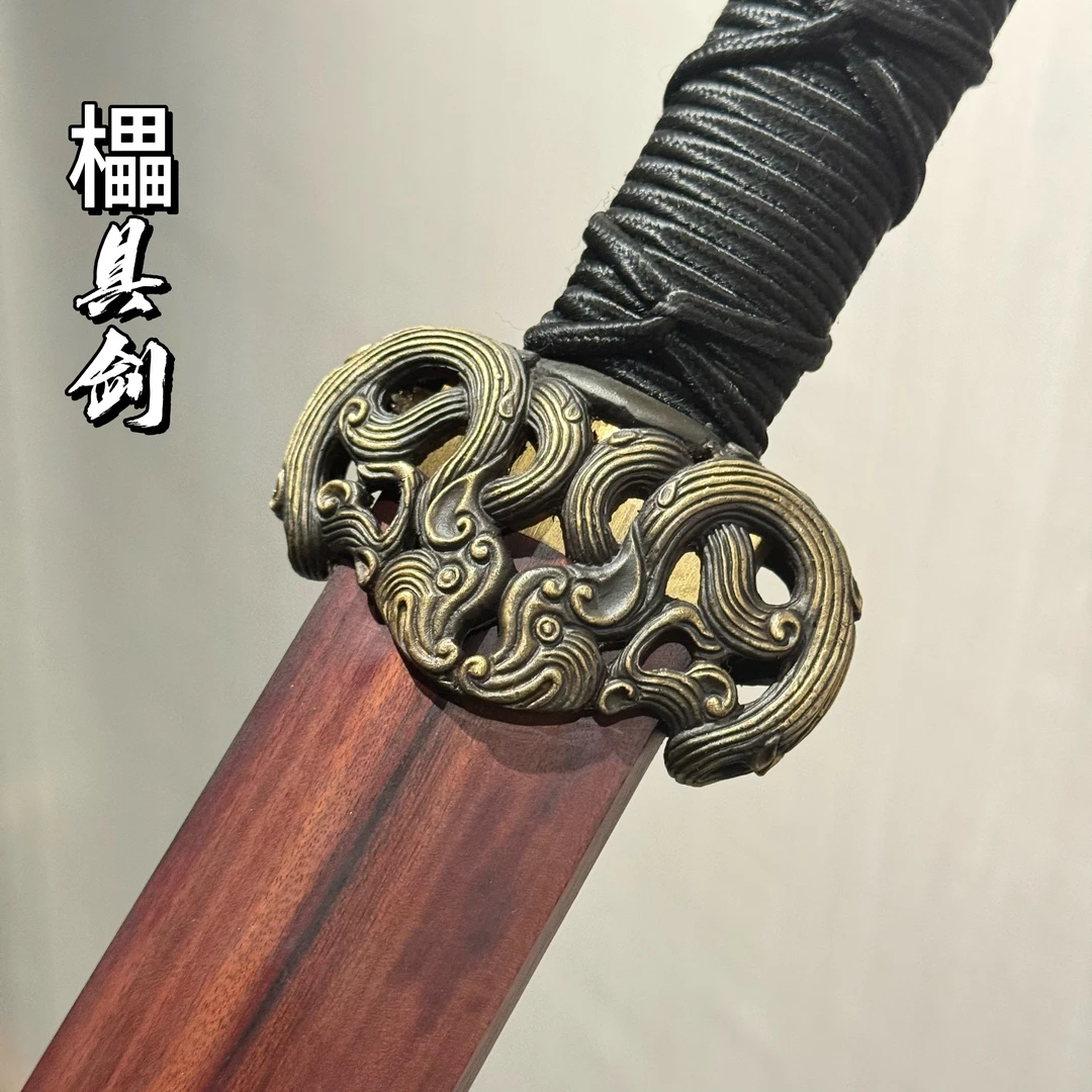櫑具剑/周强作品/黄铜镂空做旧酸枝木百炼钢双槽未开刃