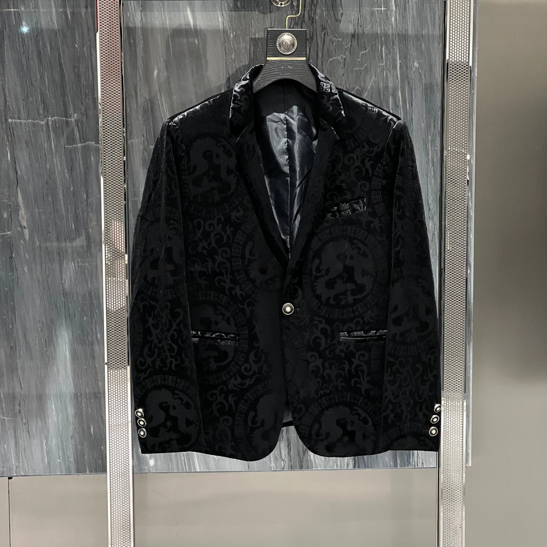 【男狼甄选】男士春季款欧货时尚潮流轻奢修身休闲百搭植绒 西装