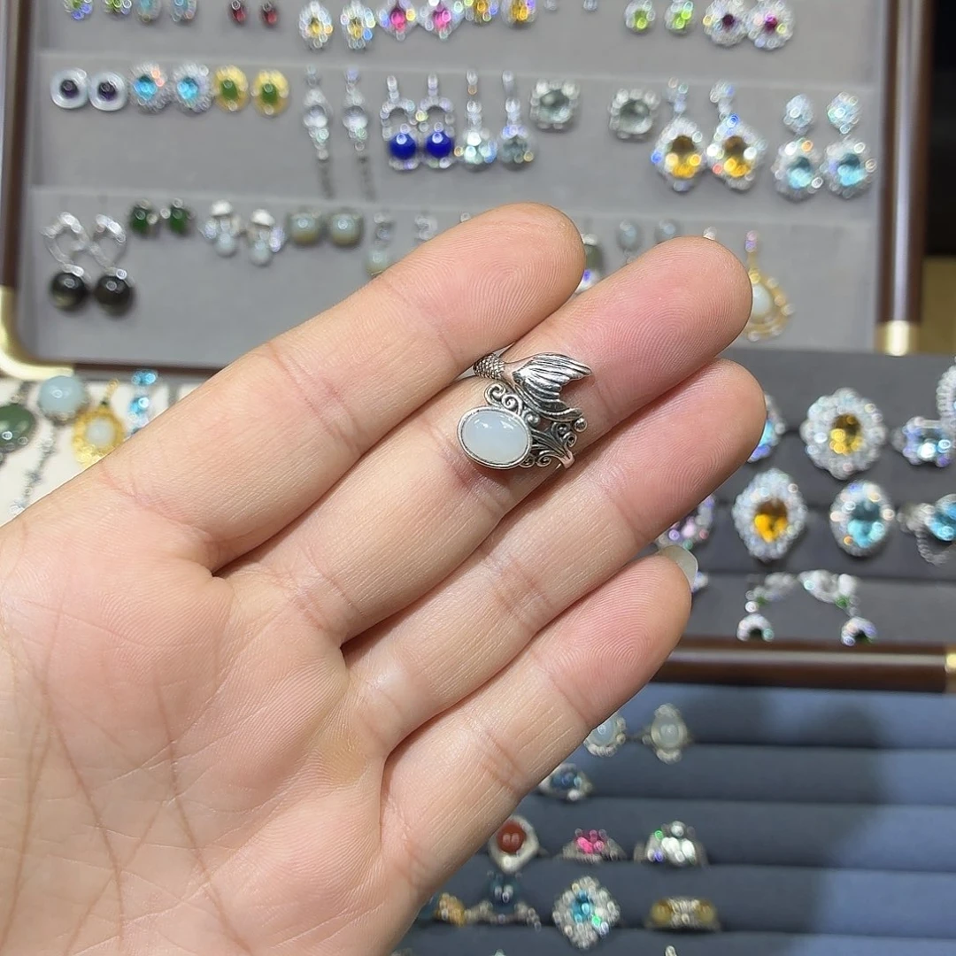 和田玉银S925镶嵌戒指